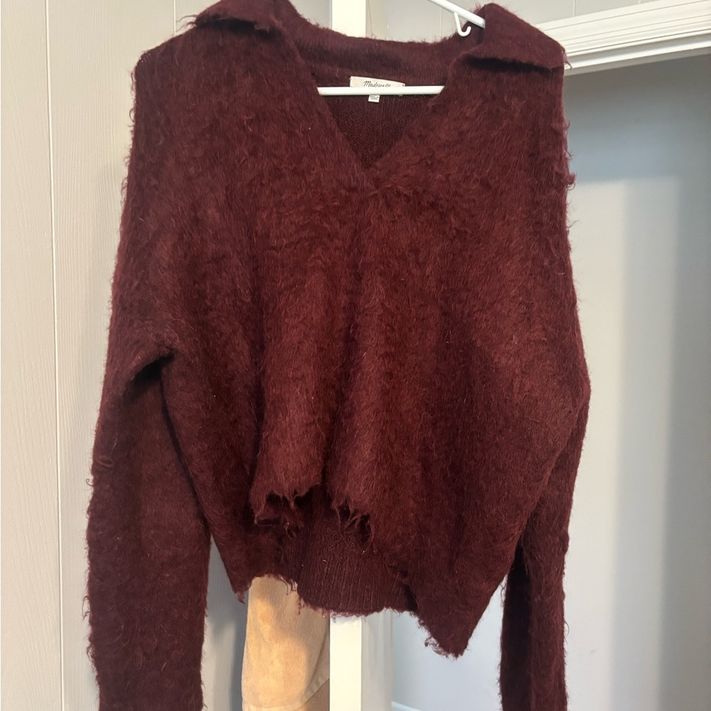 Madewell Deep Red V-Neck Sweater
